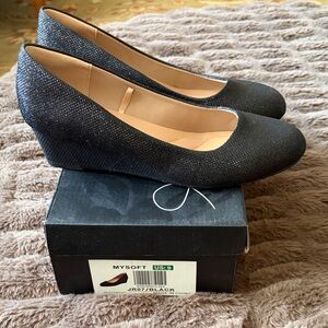 Black Sparkle Wedge Shoes for Women